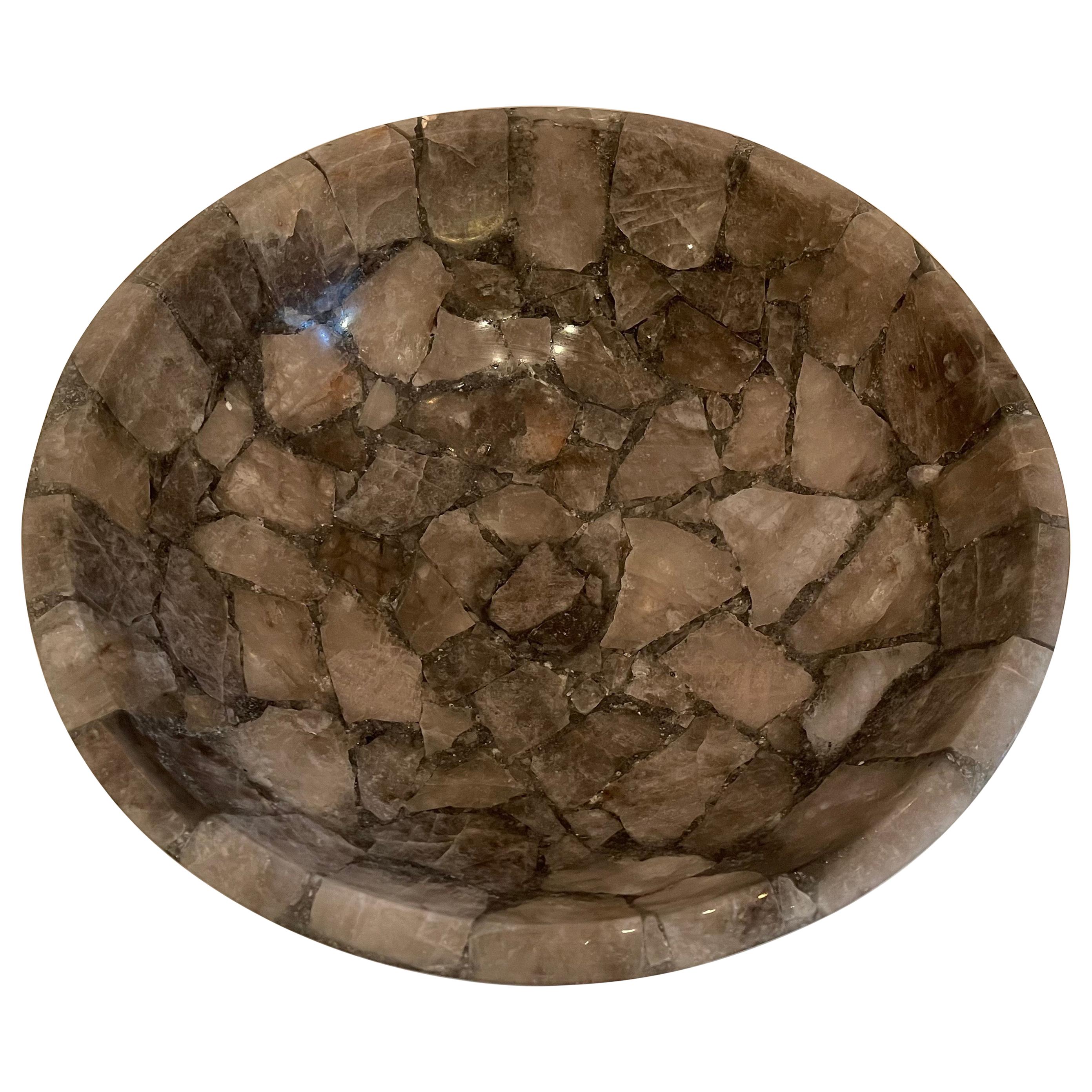 Mid-Century Modern Rock Crystal Round Natural Smoke Grey Tea Quartz Centerpiece For Sale