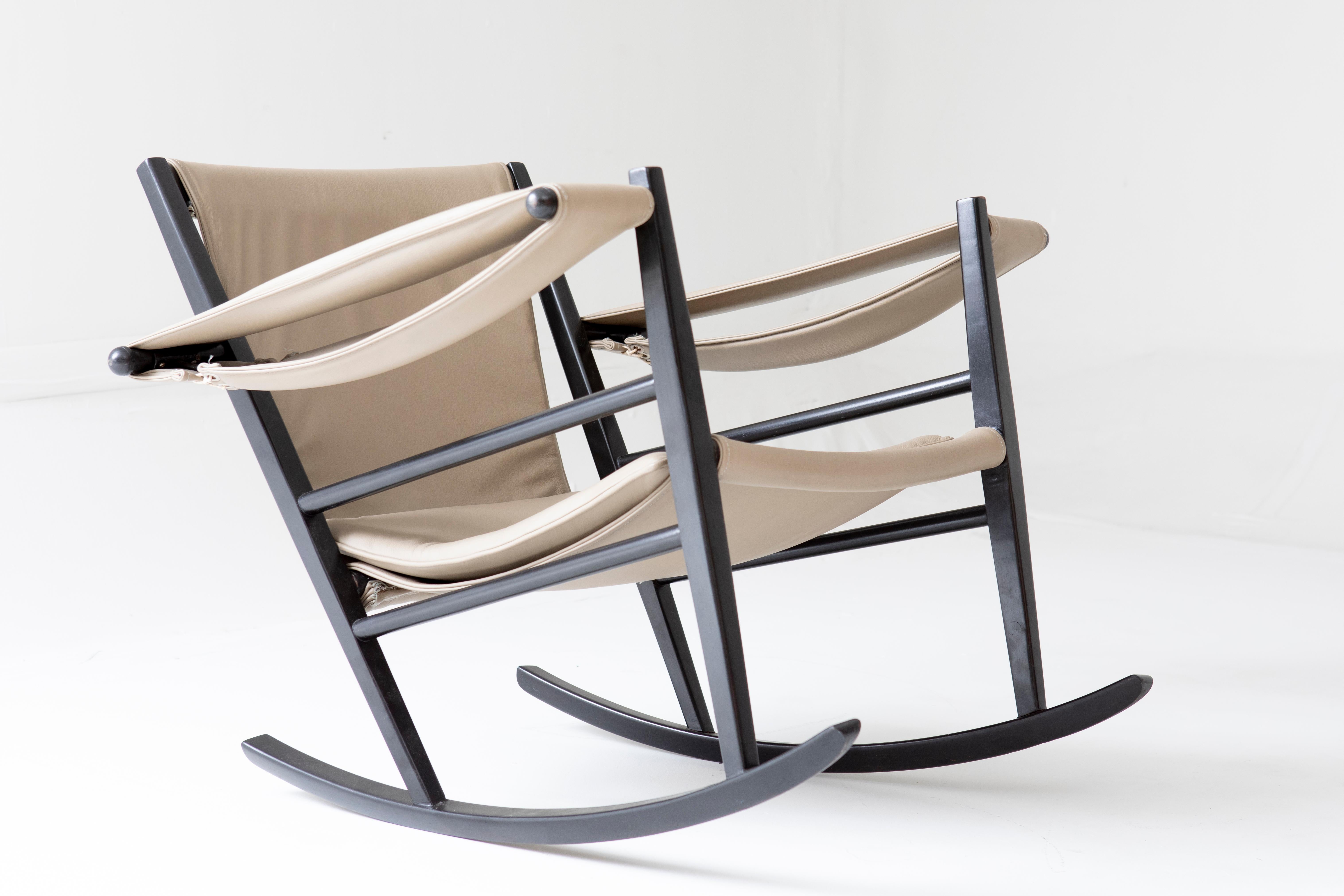 Fabric Mid-Century Modern Rocking Chair by Joaquim Tenreiro, 1950s For Sale
