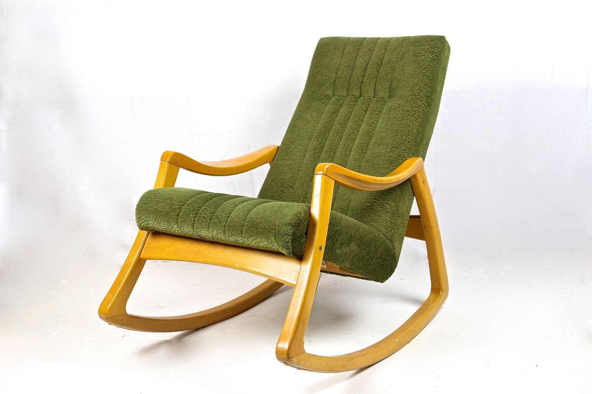 Mid-Century Modern Rocking Chair by TON with Original Fabric, CZ ca. 1953 6