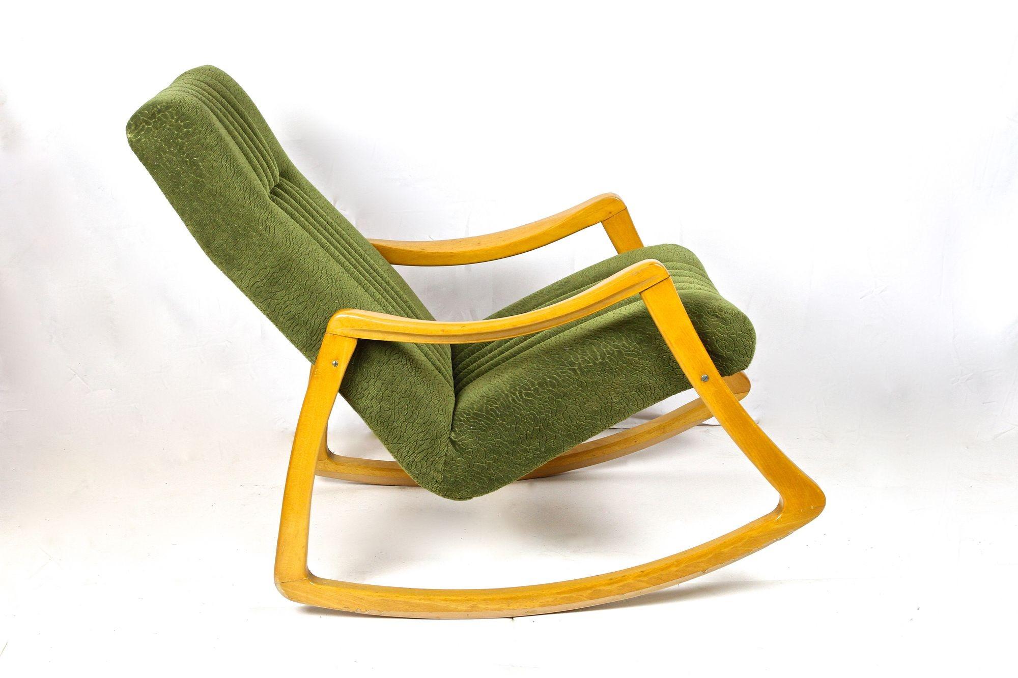 Czech Mid-Century Modern Rocking Chair by TON with Original Fabric, CZ ca. 1953