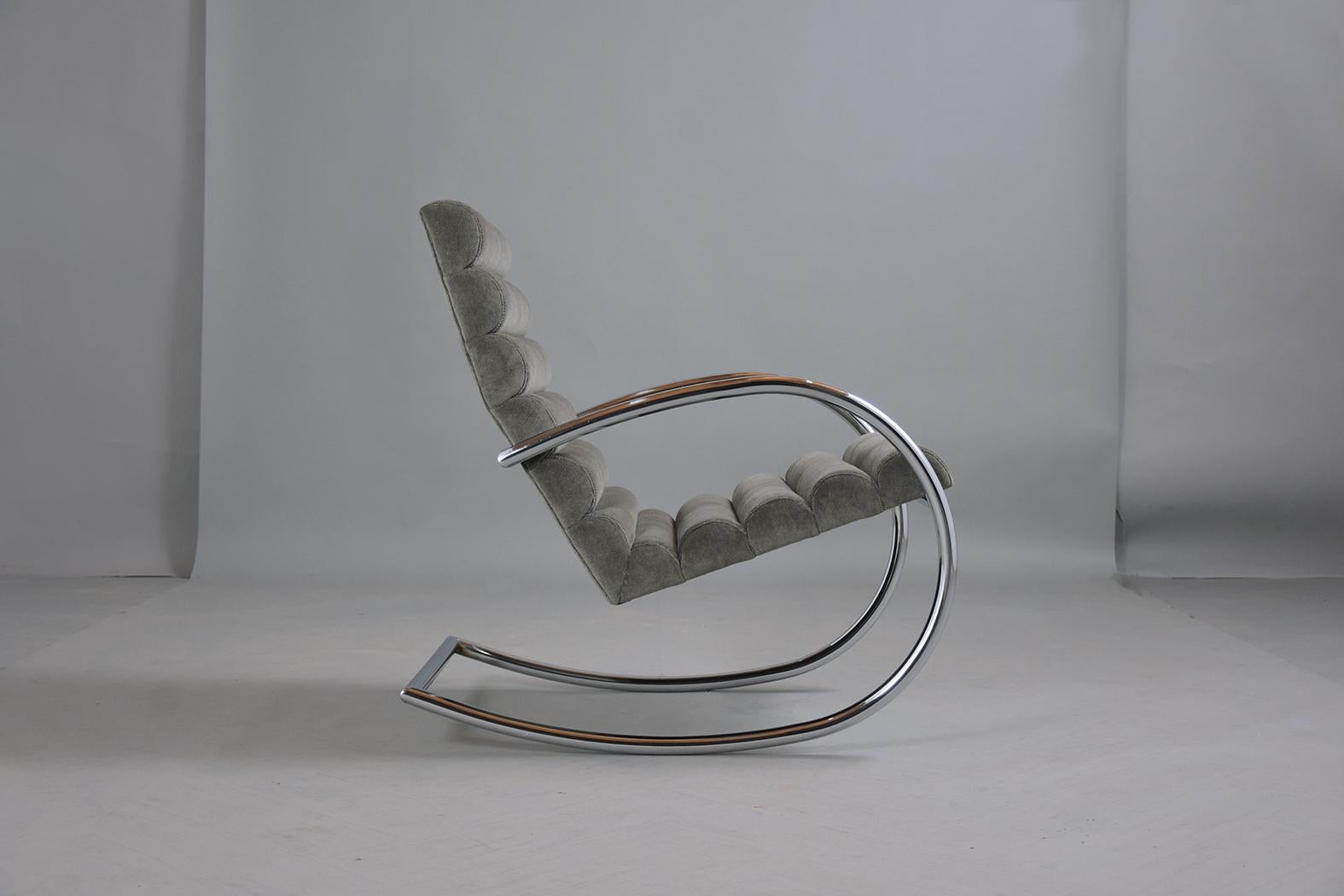 Fabric Mid-Century Modern Chrome Rocking Chair