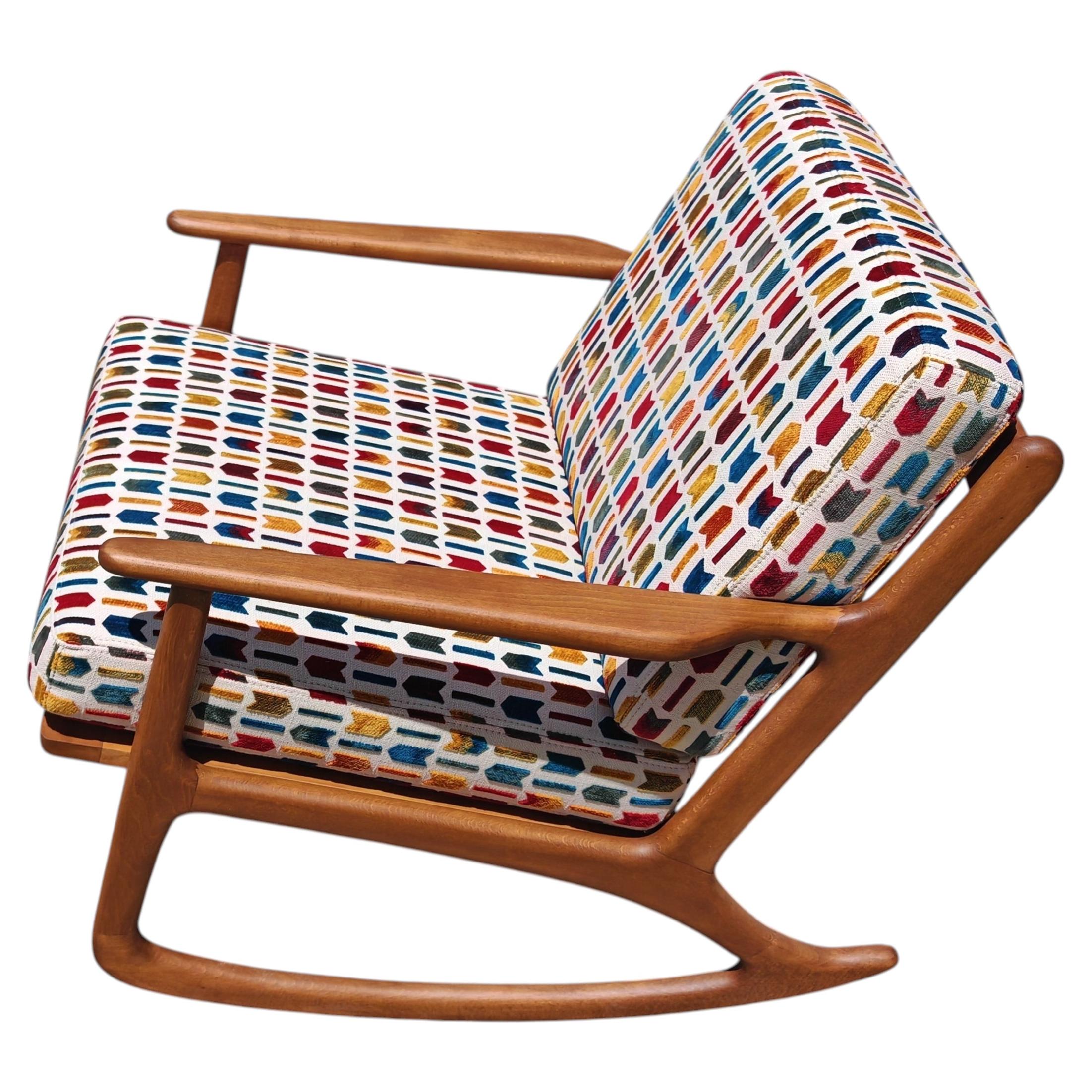 Mid Century Modern Rocking Chair, fully refurbished, Denmark 1960s