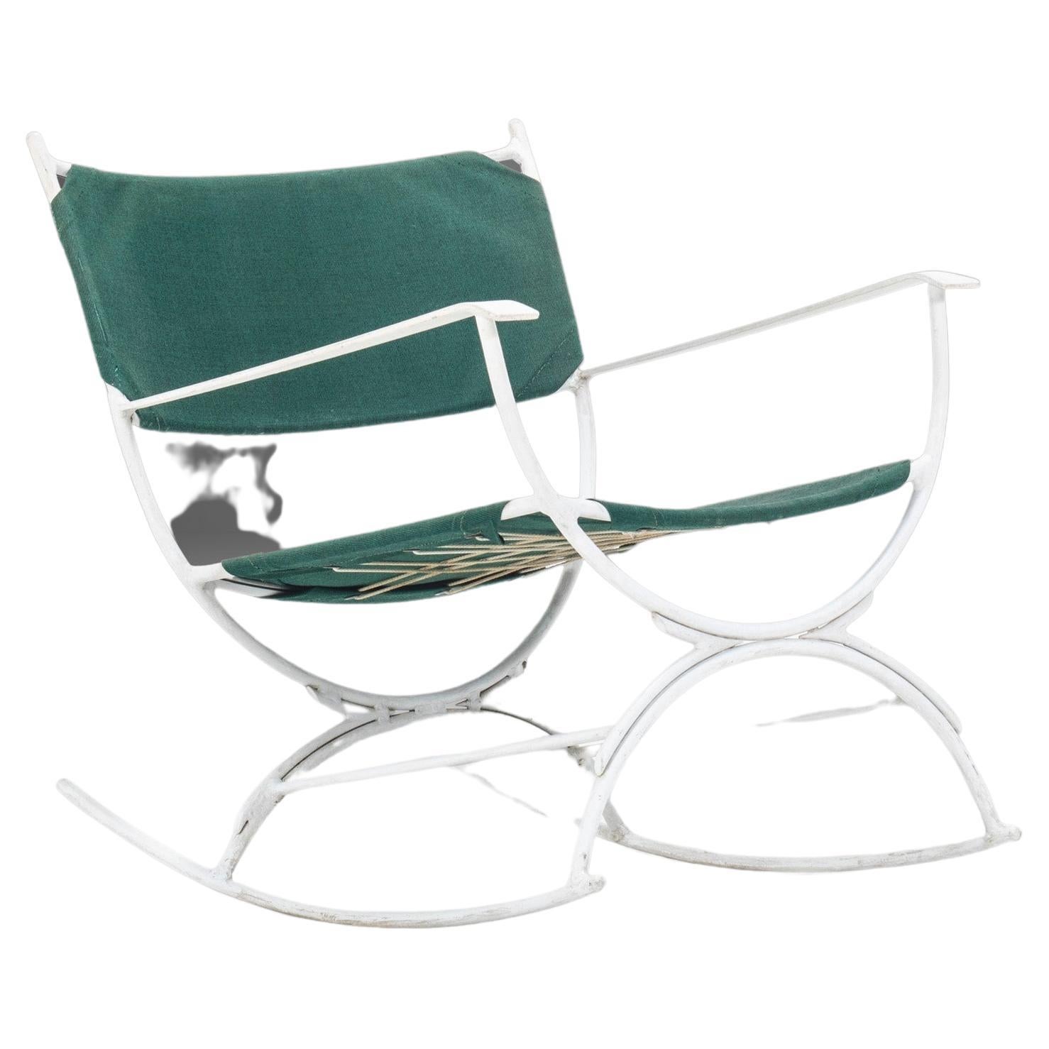 MCM Rocking Chair in Canvas on Wrought Iron Base After Tony Paul, c. 1960's For Sale