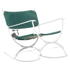 Retro MCM Rocking Chair in Canvas on Wrought Iron Base After Tony Paul, c. 1960's