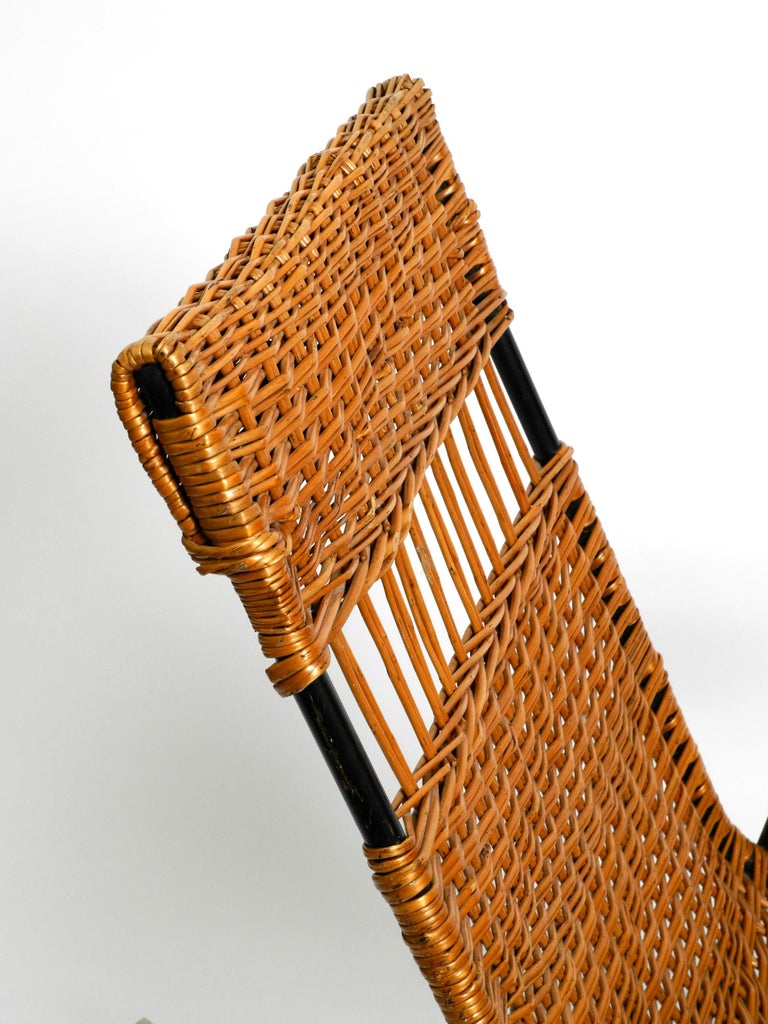 Mid-Century Modern Rocking Chair Made of Black Painted Metal and Rattan ...
