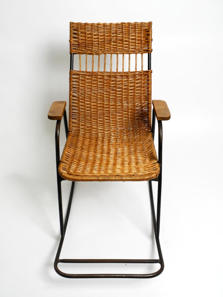 Contemporary Rattan Rocking Chair Mid-Century Modern Rocking Chair Made of Black Painted Metal and Rattan ...