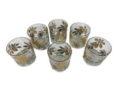 Mid-Century Modern Rocks Glasses by Culver, LTD. with Leaves in Gold and Silver