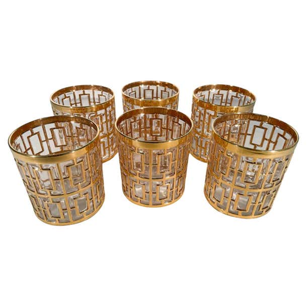 Mid-Century Modern Rocks Glasses by Imperial Glass in the Shoji Pattern ...