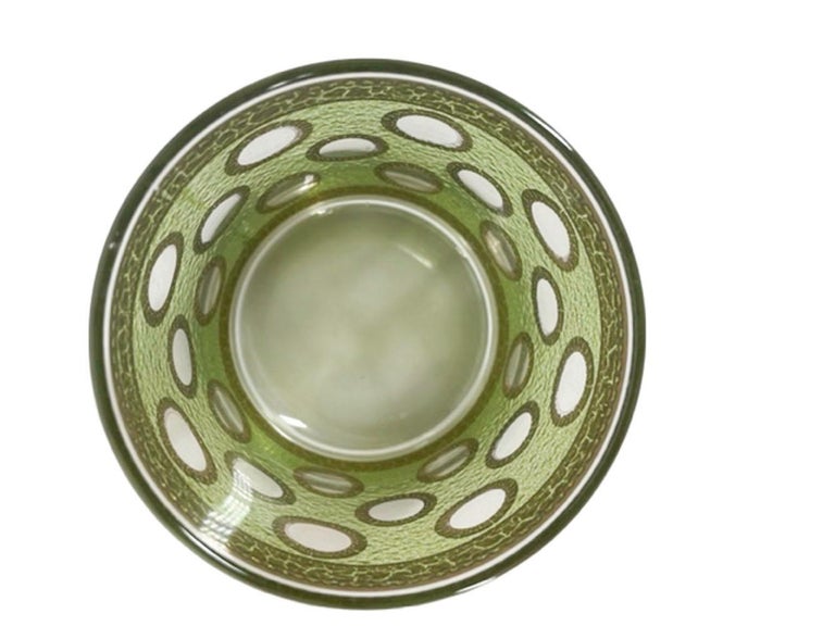 Mid-Century Modern Rocks Glasses with Translucent Green Enamel and 22k ...