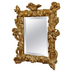 Mid-Century Modern Rococo Gold Gilt Carved Floral Single Wood Wall Mirror 1960s