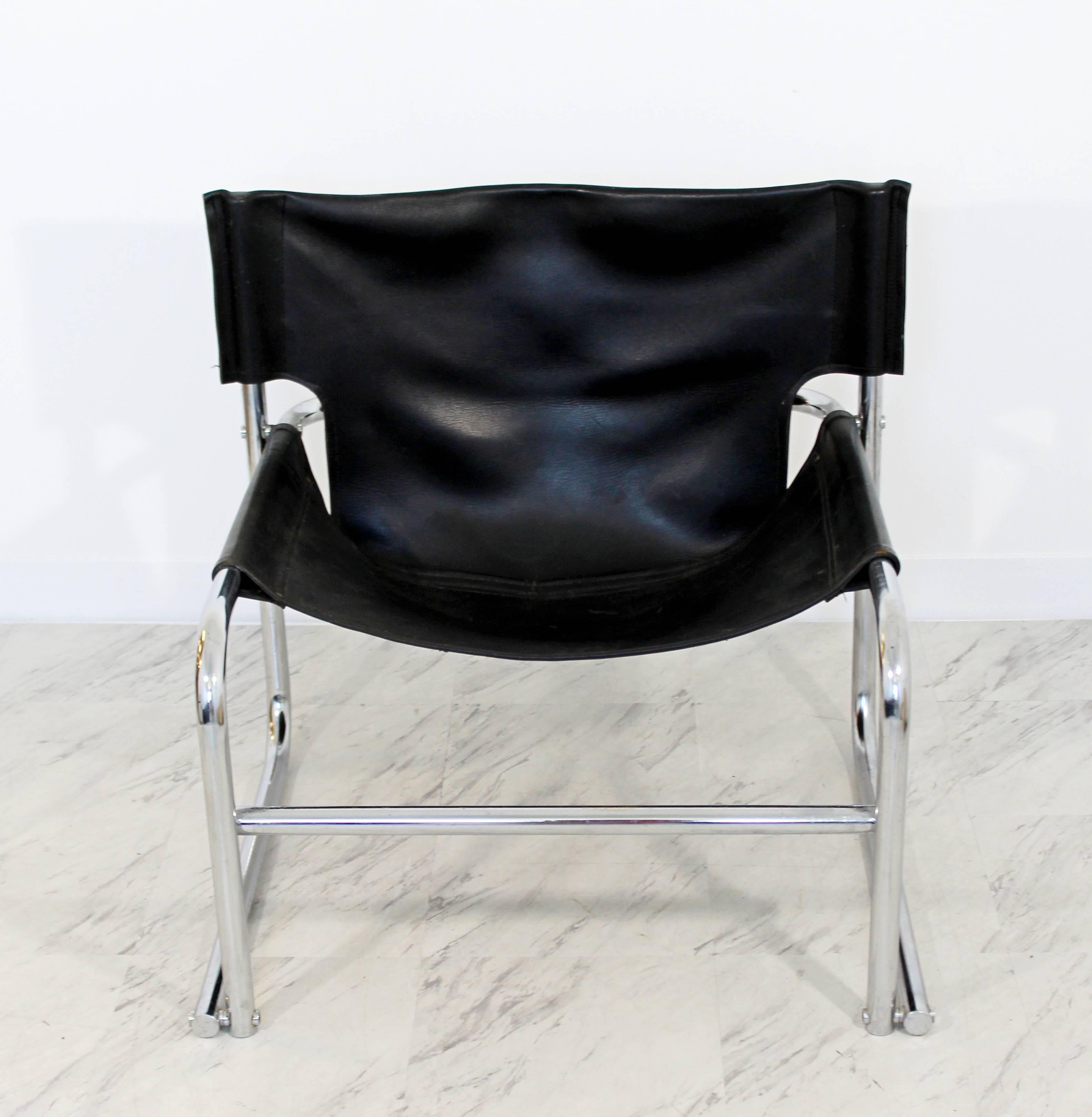 Italian Mid-Century Modern Rodney Kinsman Chrome & Black Leather Sling Armchair, 1960s