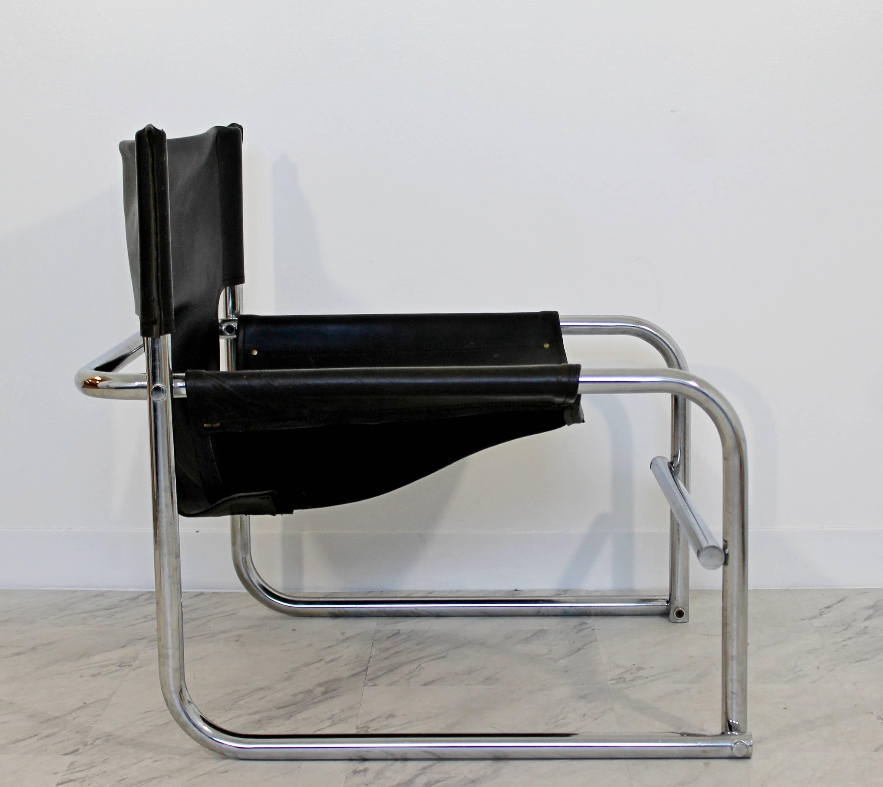 Mid-Century Modern Rodney Kinsman Chrome & Black Leather Sling Armchair, 1960s In Good Condition In Keego Harbor, MI