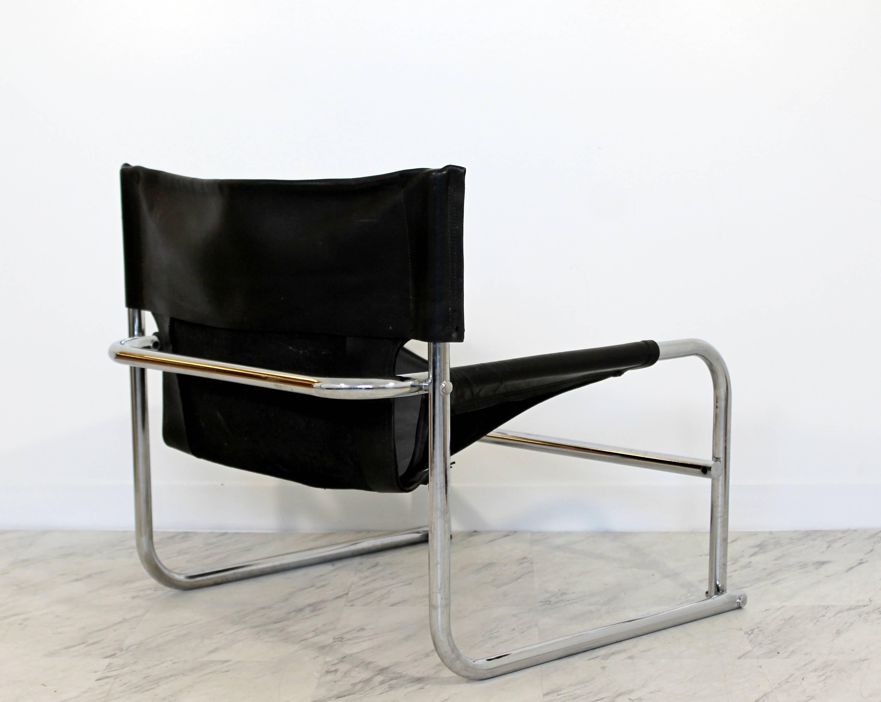 Mid-20th Century Mid-Century Modern Rodney Kinsman Chrome & Black Leather Sling Armchair, 1960s