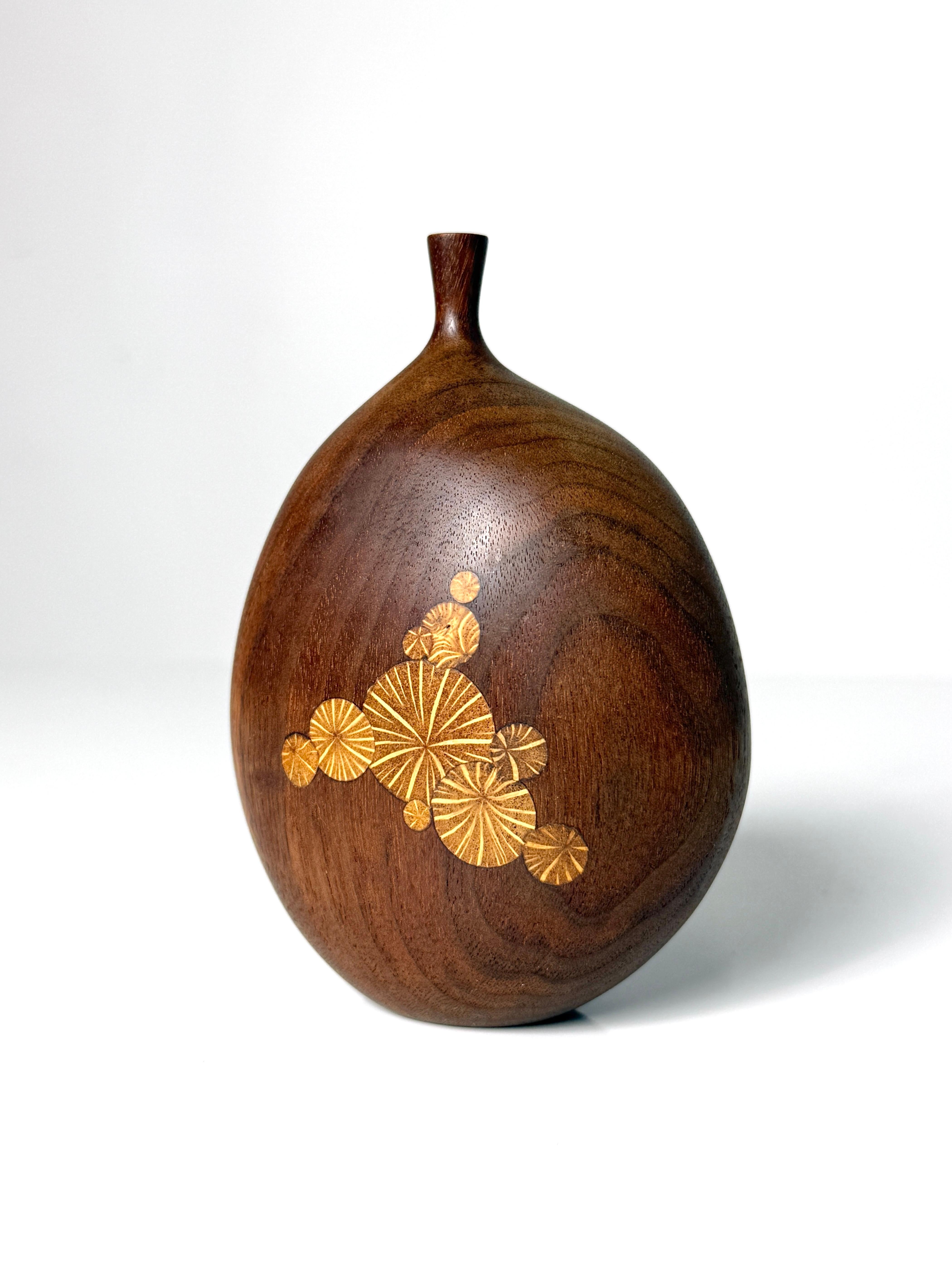 Organic Modern Mid Century Modern Roger Sloan Turned Walnut Inlaid Weed Pot Twig Vase 1970s For Sale
