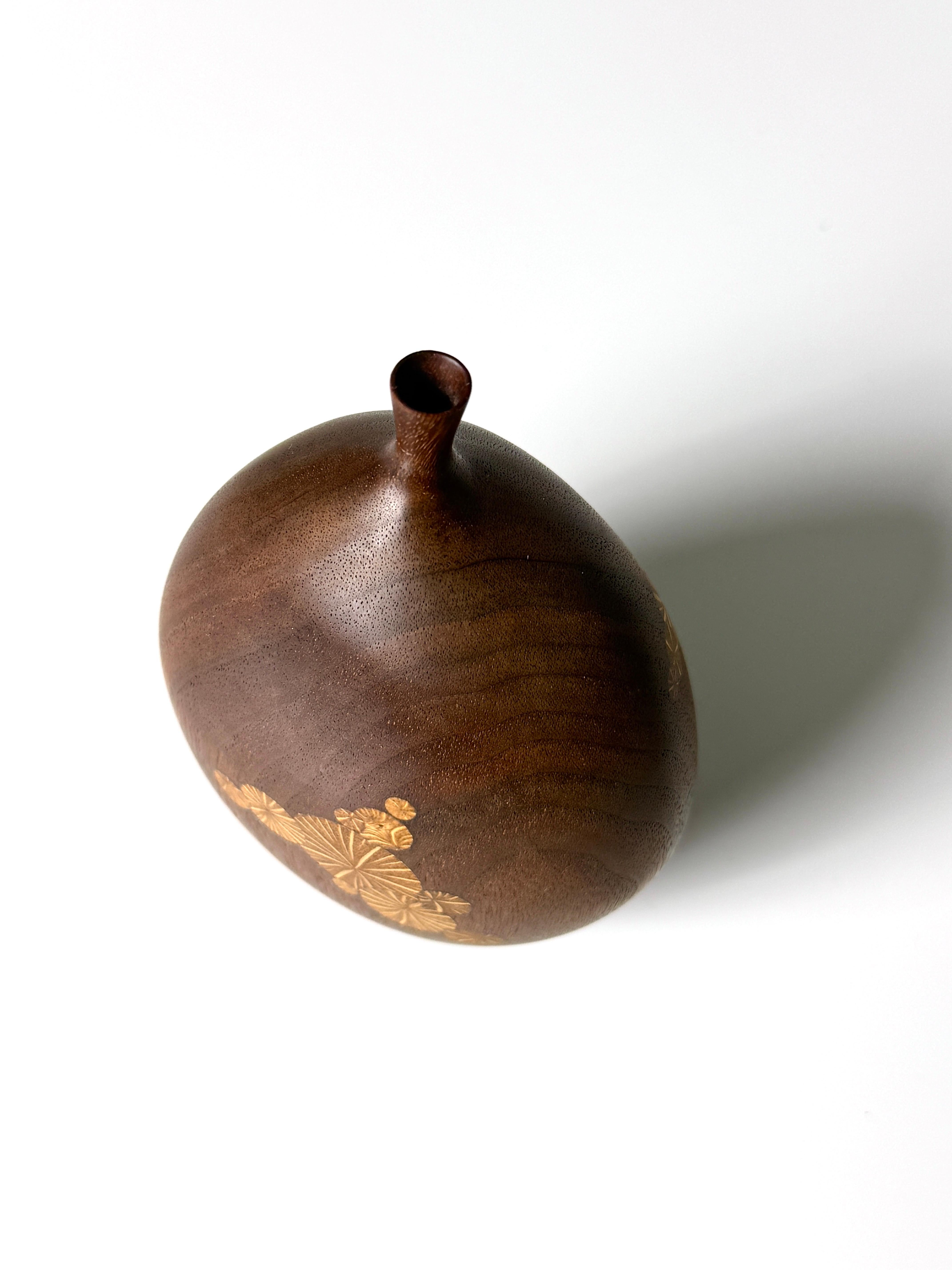 20th Century Mid Century Modern Roger Sloan Turned Walnut Inlaid Weed Pot Twig Vase 1970s For Sale