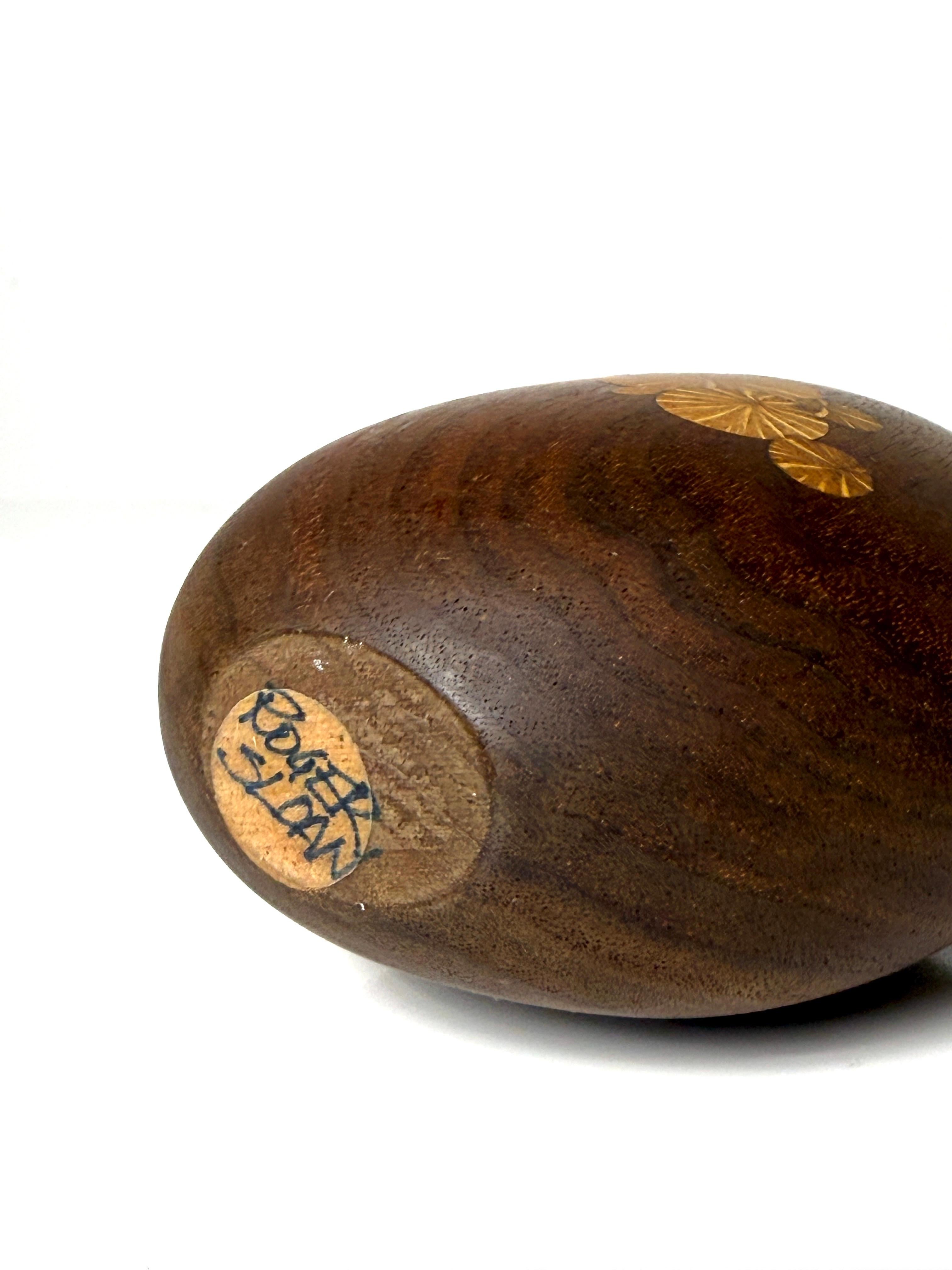Mid Century Modern Roger Sloan Turned Walnut Inlaid Weed Pot Twig Vase 1970s For Sale 1