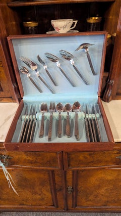 Mid Century Modern Rogers Stainless Steel Flatware Set- 46 Pieces