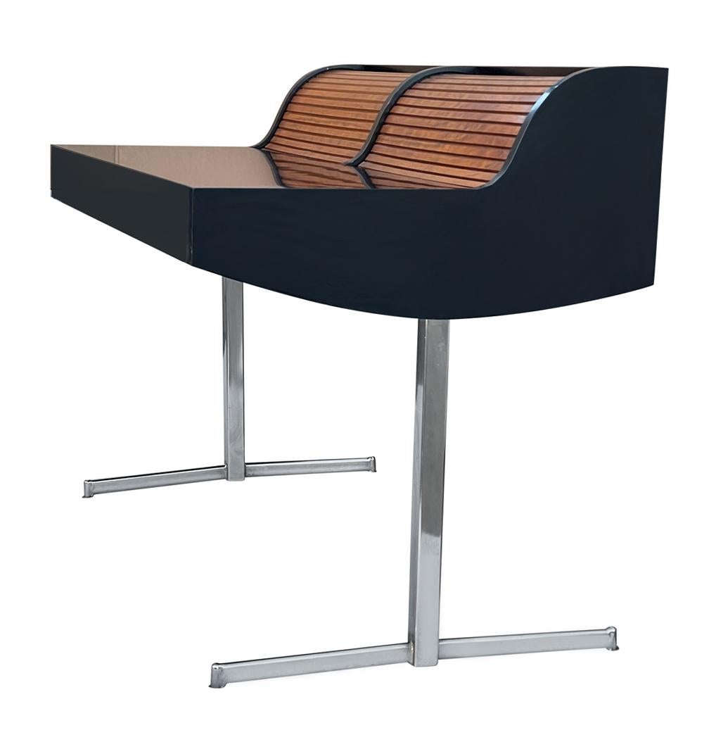 American Mid Century Modern Roll Top Desk in Black & Walnut after George Nelson