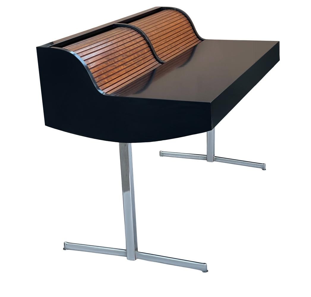 Mid-20th Century Mid Century Modern Roll Top Desk in Black & Walnut after George Nelson