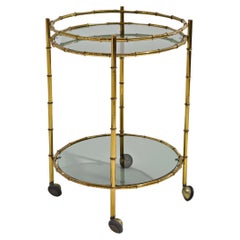 Mid-Century Modern Rolling Bar Cart in Brass and Glass Production Italy 60/70s