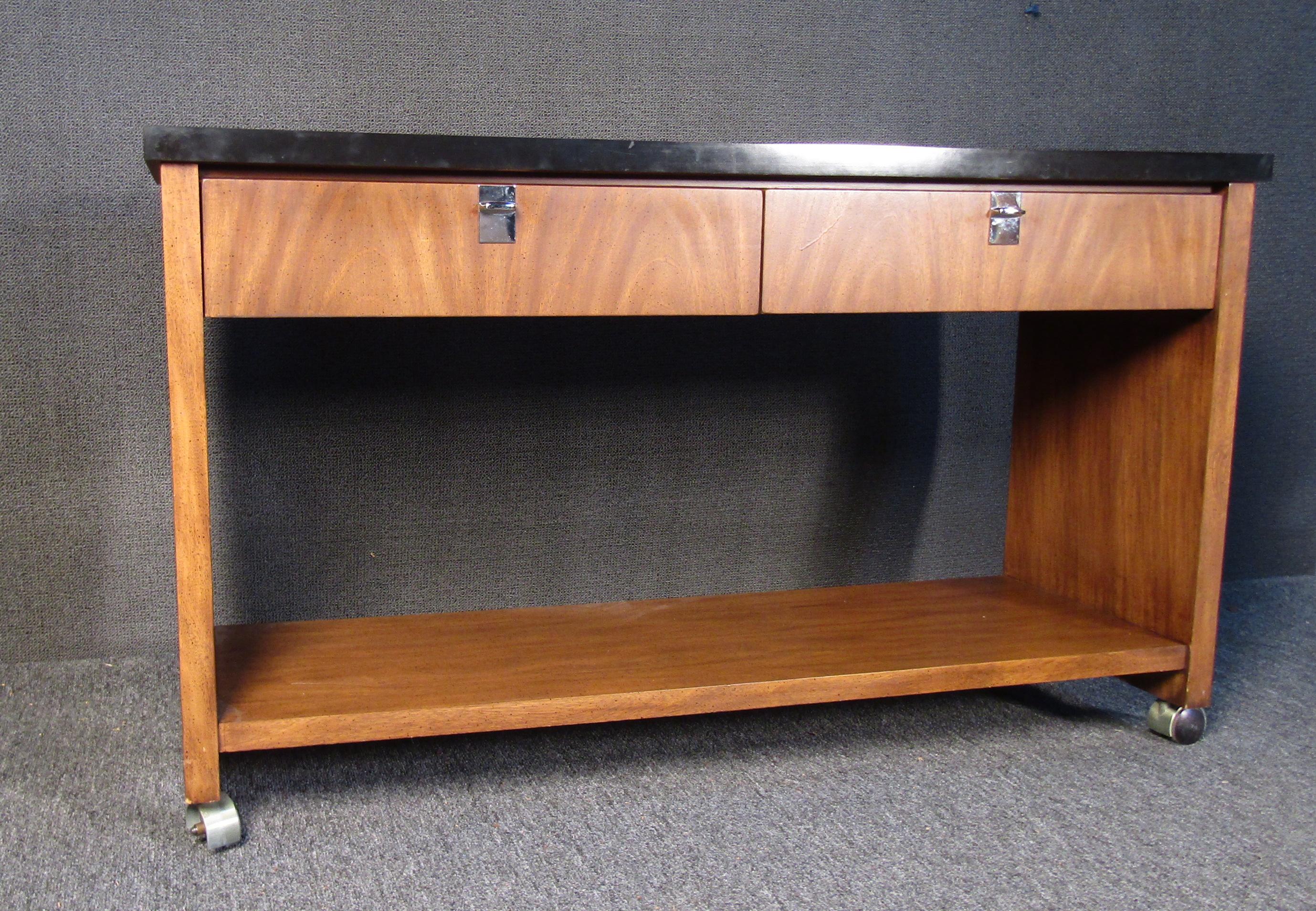 rolling console table with stools