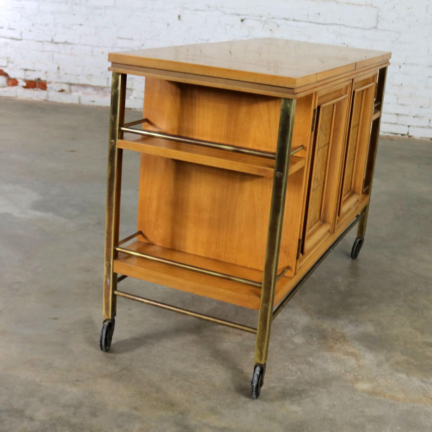 Patinated Mid-Century Modern Rolling Flip Top Bar Cart Attributed to J. L. Metz Contempora