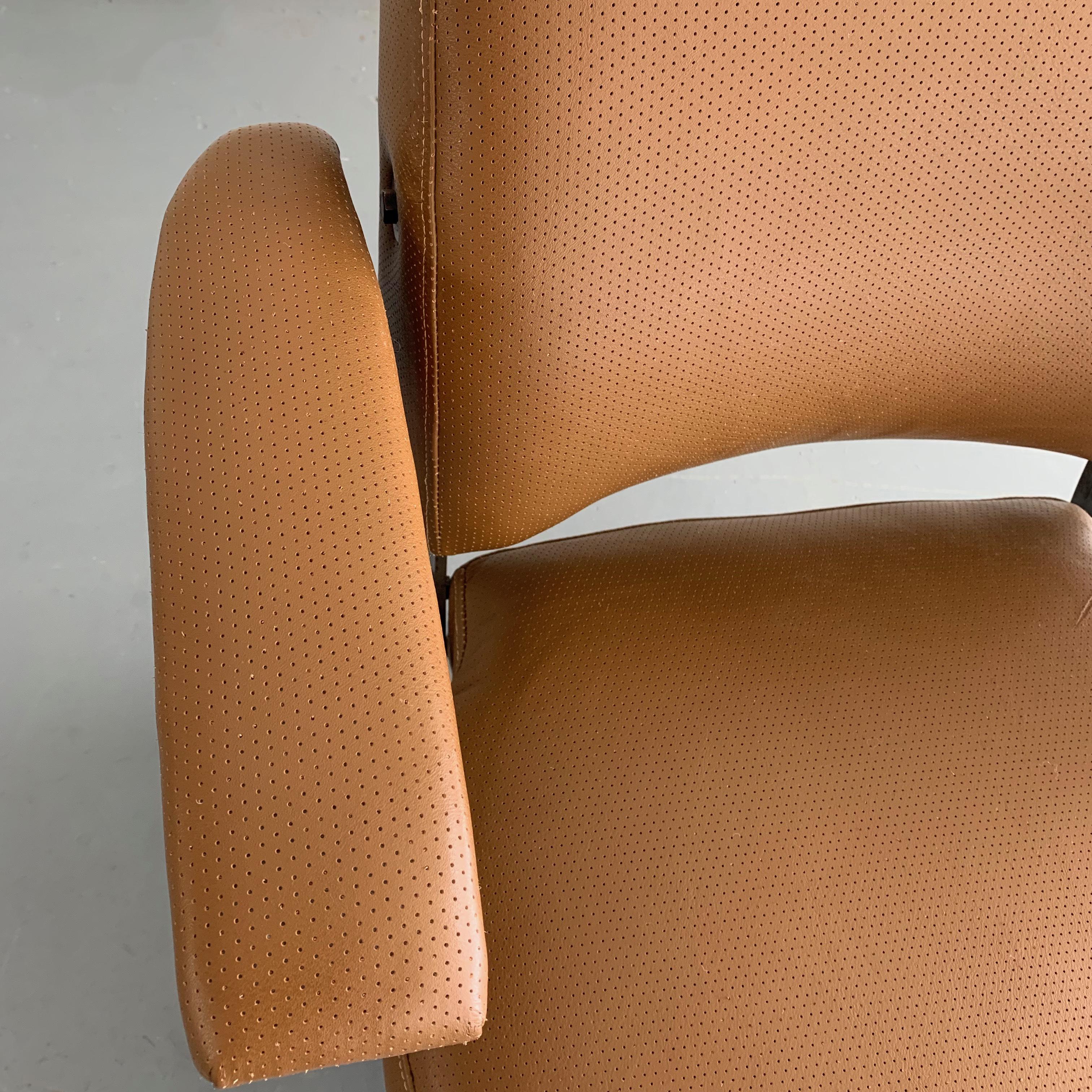 20th Century Mid-Century Modern Rolling Leather Office Armchair