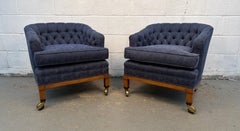 Mid-Century Modern Rolling Tufted Barrel-Back Club Chairs
