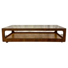 Mid-Century Modern Rolling Two-Tier Coffee Table by Lane, Glass Top, Wheels