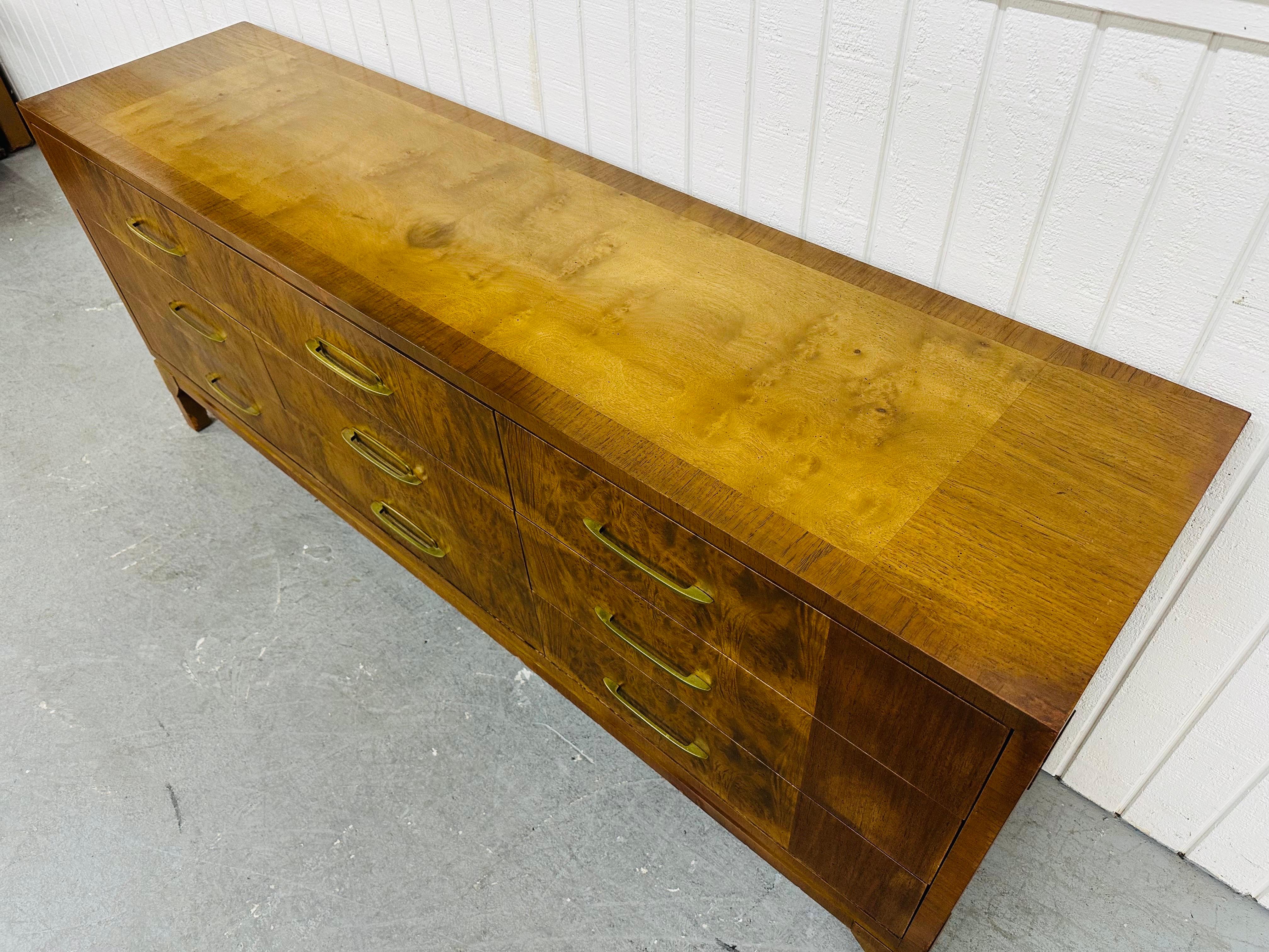 American Mid-Century Modern Rom Weber Burled Wood 9-Drawer Dresser