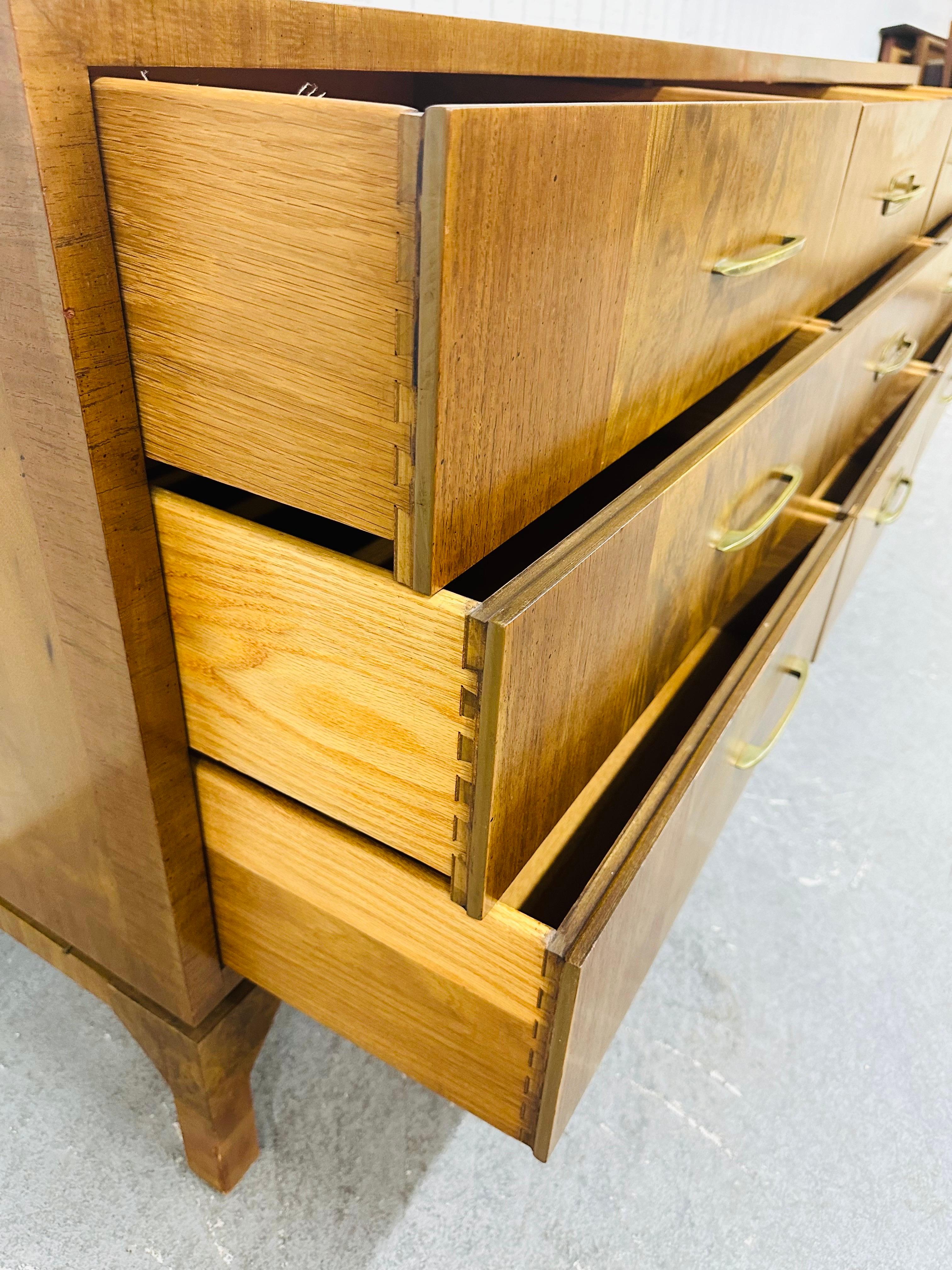Mid-Century Modern Rom Weber Burled Wood 9-Drawer Dresser 1