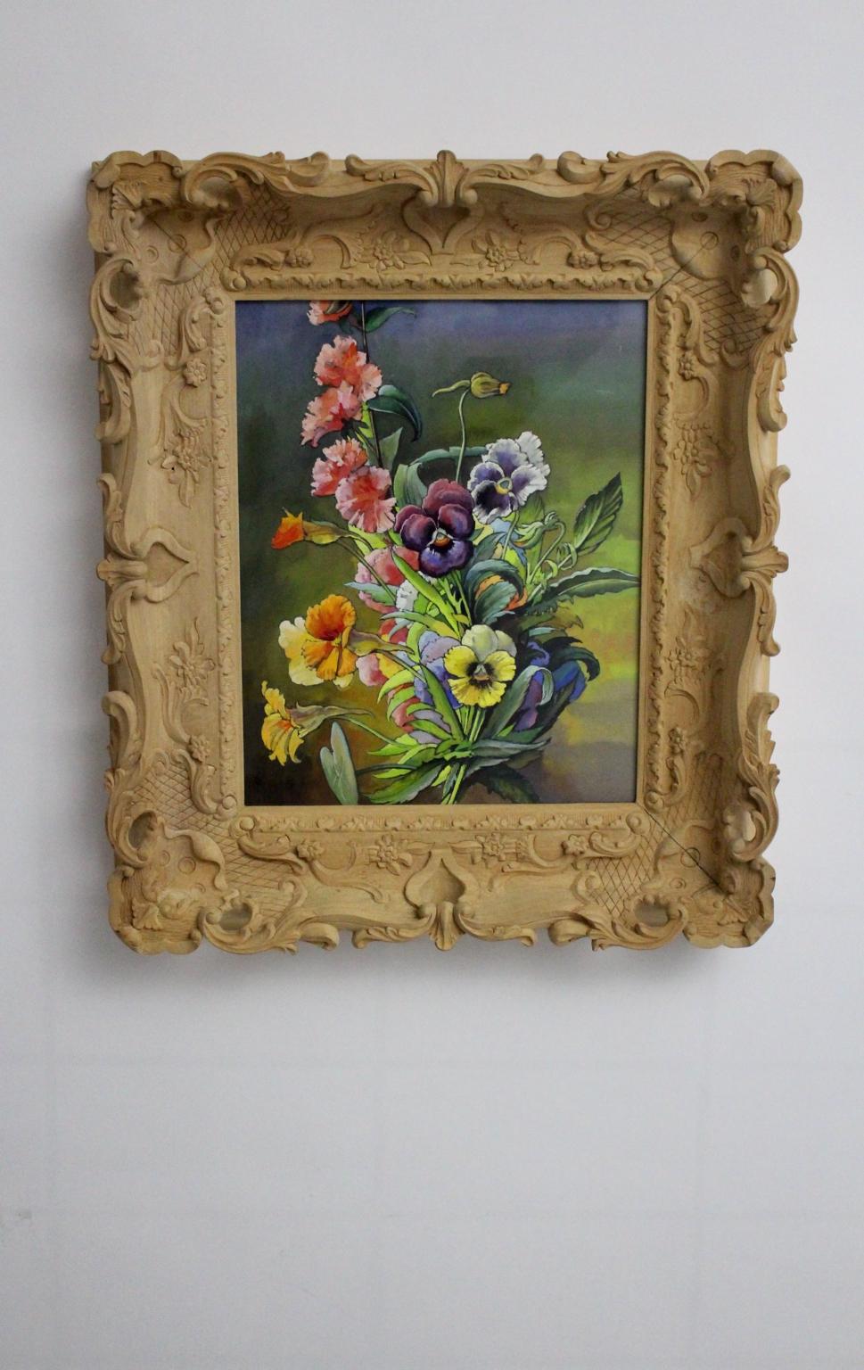 Austrian Mid-Century Modern Romantic Painting Flowers by Max Dättl, 1960, Vienna For Sale