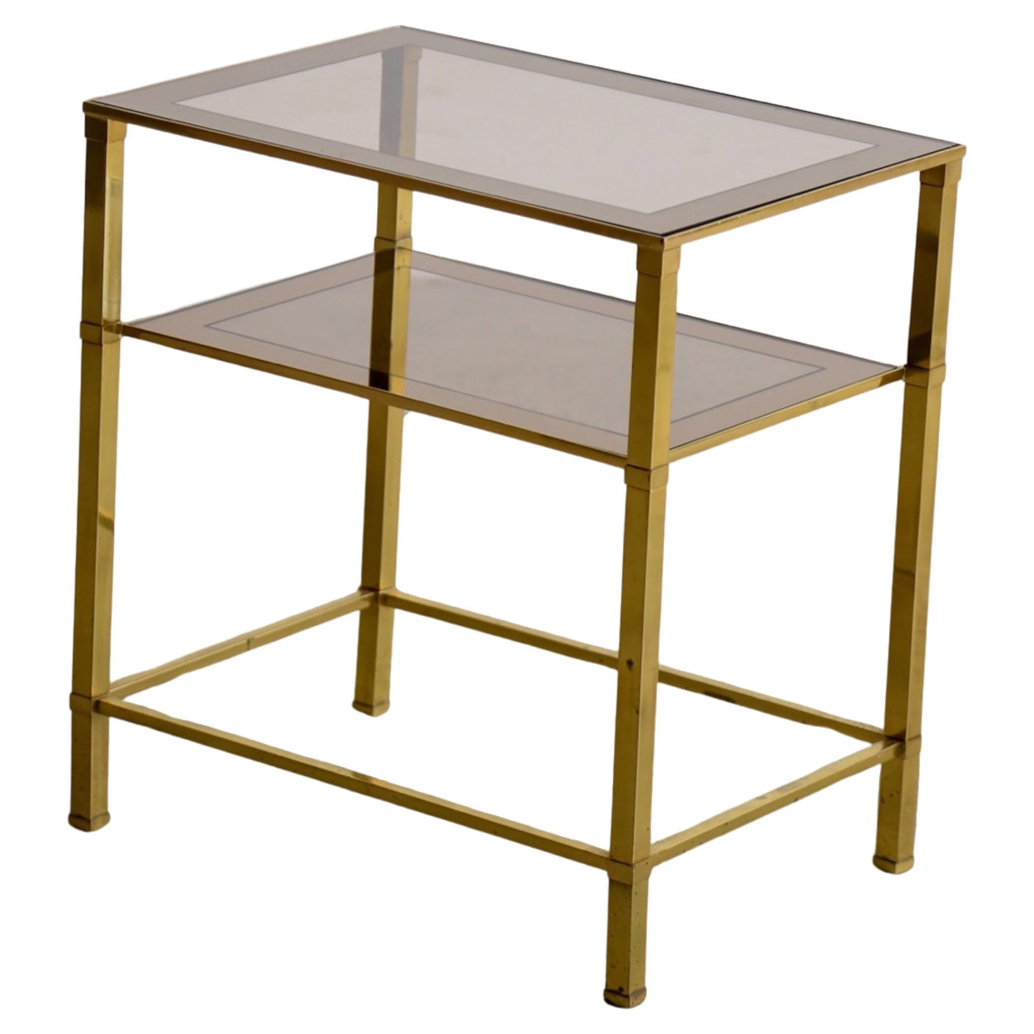 Mid Century Modern Romeo Rega Brass & Smoked Glass Side Table For Sale