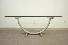 Mid Century Modern Romeo Rega Style Chrome Brass and Glass Arch Dining Table