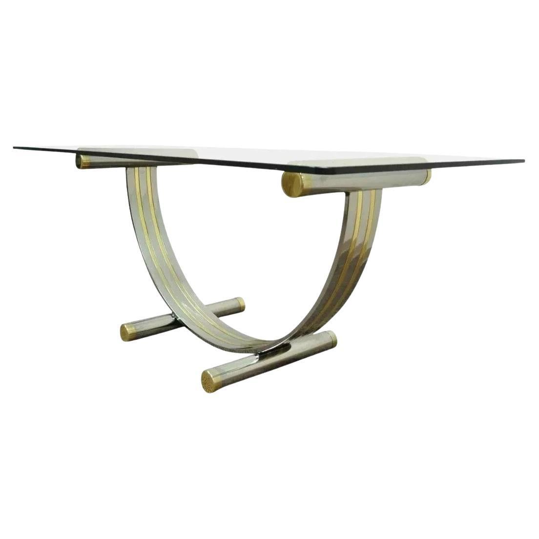 Mid Century Modern Romeo Rega Style Chrome Brass and Glass Arch Dining Table