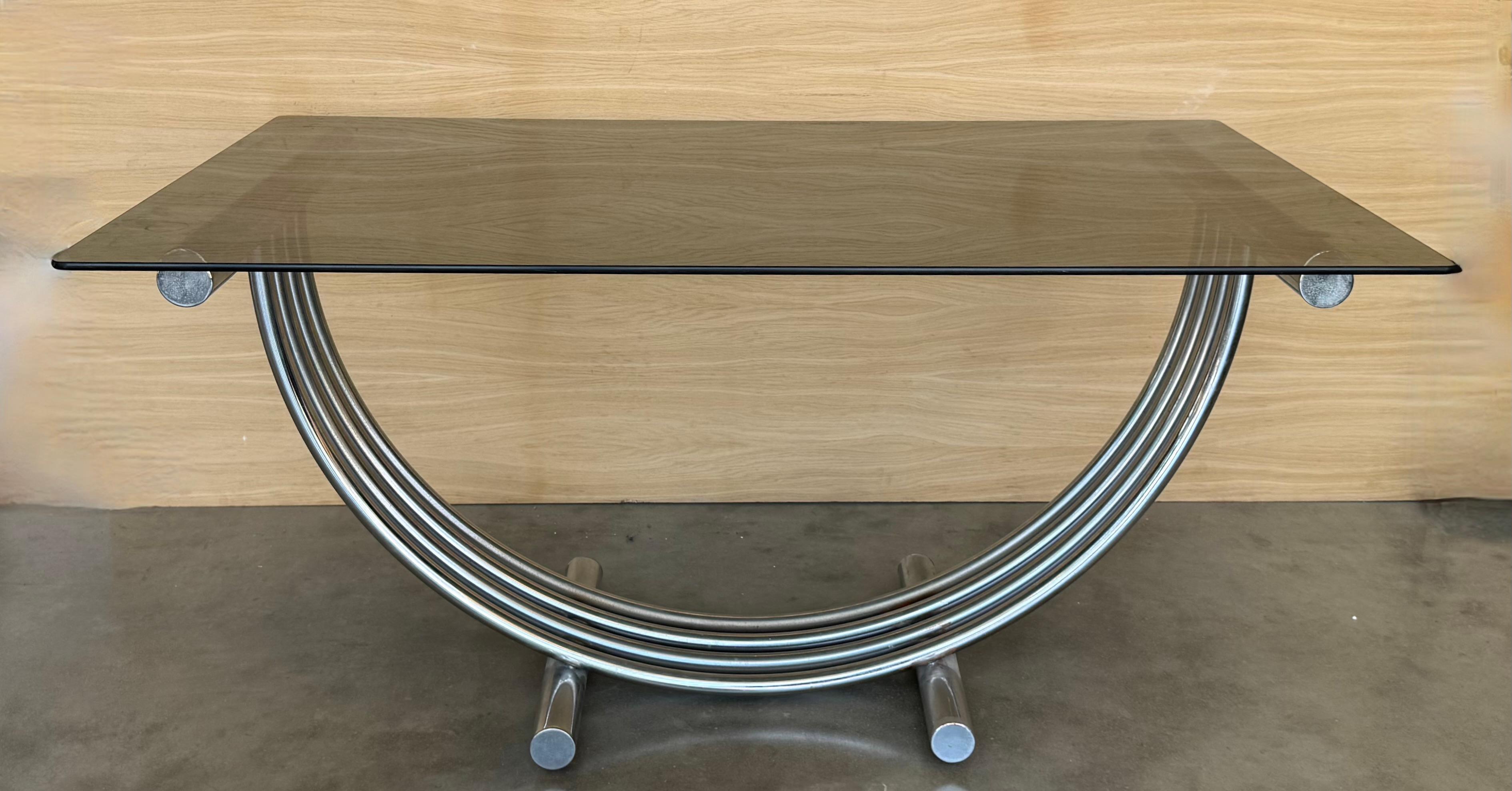 Moderner Romeo Rega Esstisch aus Chrom, Messing und Glas aus der Jahrhundertmitte (Moderne der Mitte des Jahrhunderts) im Angebot