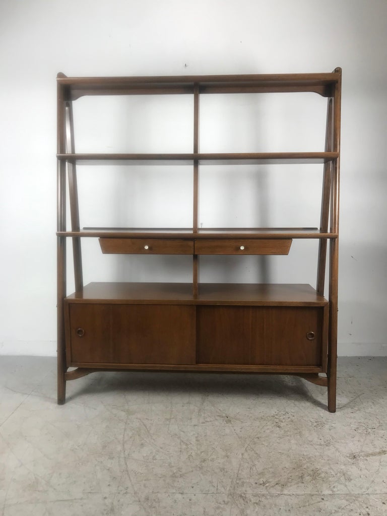 MidCentury Modern Room Divider Bookshelf Credenza American Martinsville Dania at 1stDibs