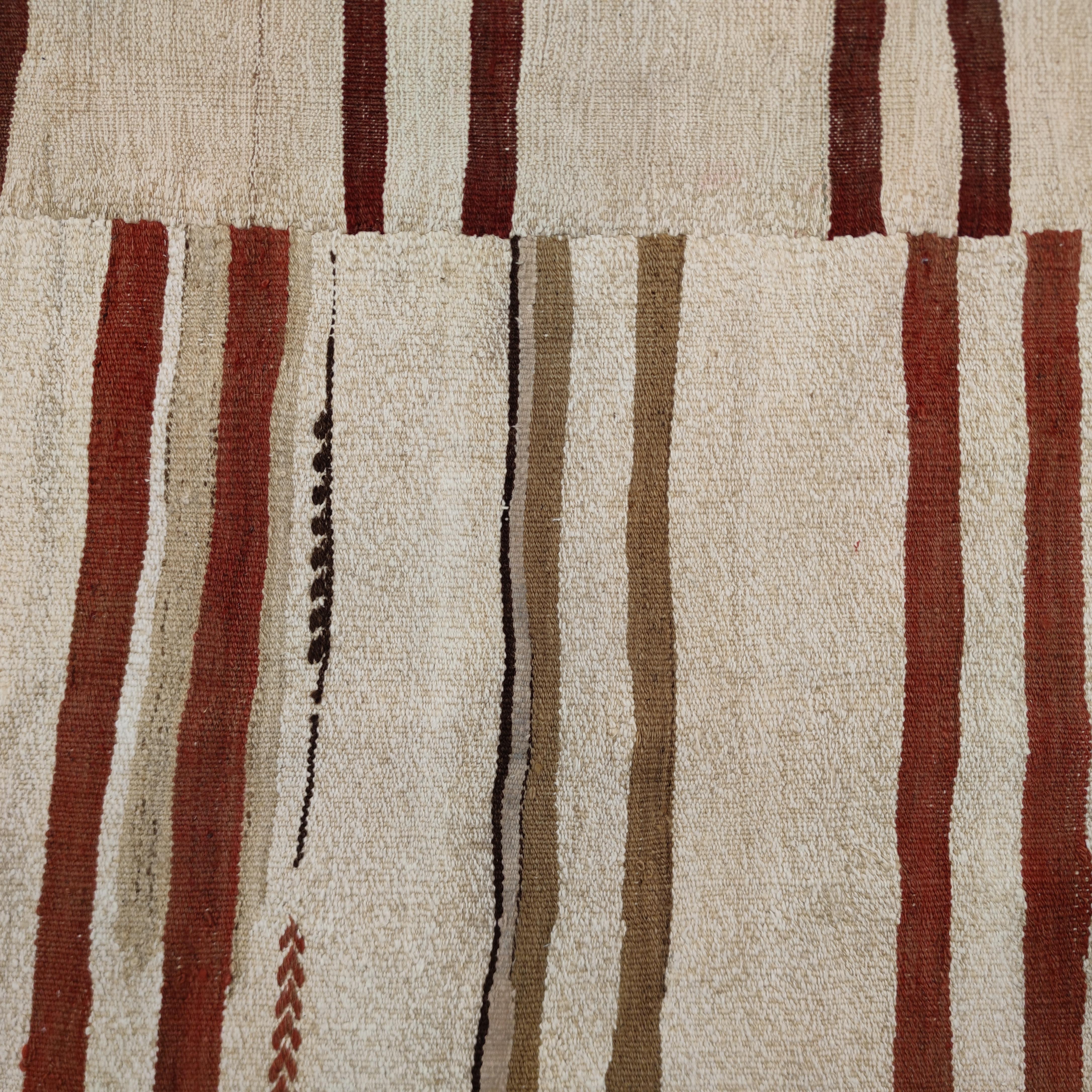 Mid-Century Modern Mid Century Modern Room Size Square Anatolian Kilim with Polychrome Stripes For Sale