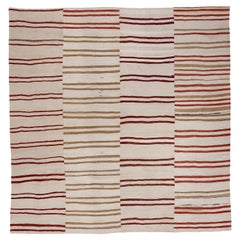 Mid Century Modern Room Size Square Anatolian Kilim with Polychrome Stripes