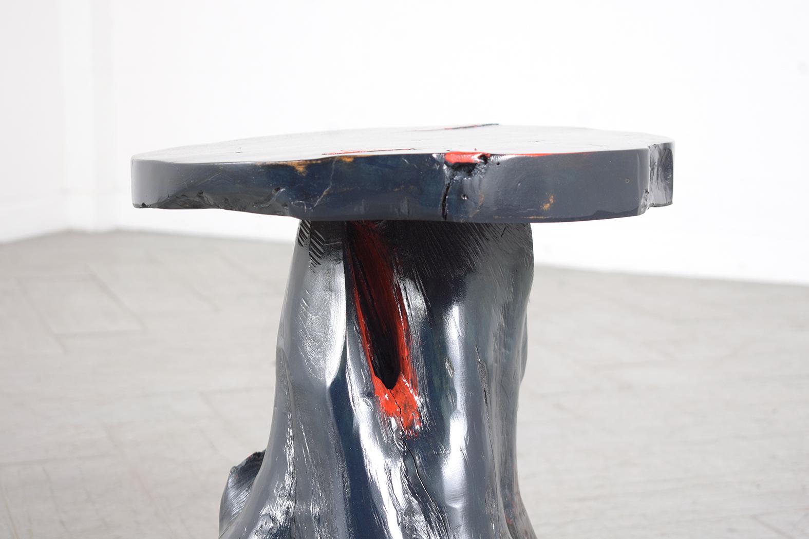 1960s Organic Modern Free-Form Wooden Side Table in Navy & Red Finish For Sale 3