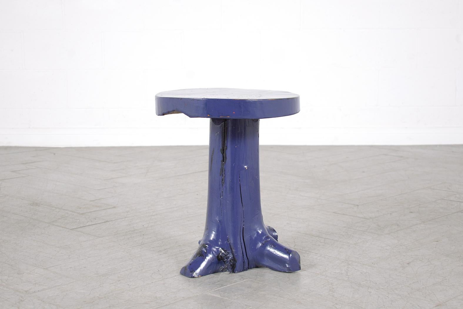American 1960s Organic Modern Wood Root Side Table in Purple-Black Lacquer Finish For Sale