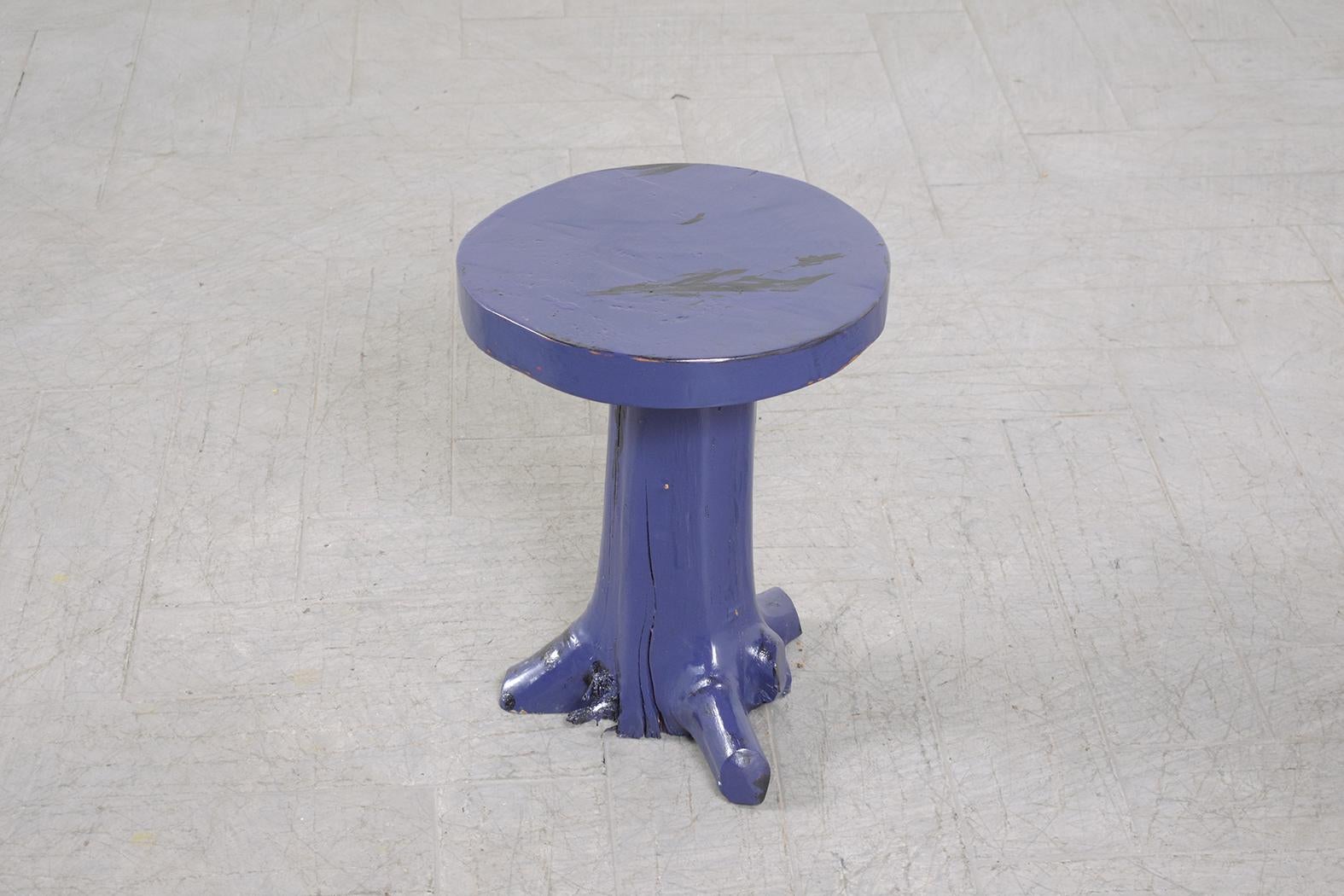 Lacquered 1960s Organic Modern Wood Root Side Table in Purple-Black Lacquer Finish For Sale