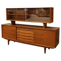 Mid-Century Modern Rosengren Hansen Dyrlund Danish Teak Credenza & Hutch, 1960s