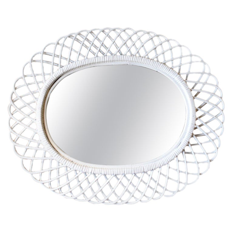 Mid-Century Modern Rosenthal Netter Rattan Flower Burst Mirror Made in Italy
