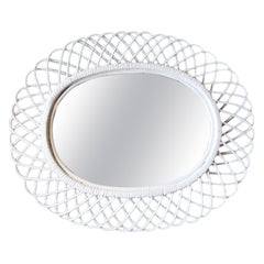 Mid-Century Modern Rosenthal Netter Rattan Flower Burst Mirror Made in Italy