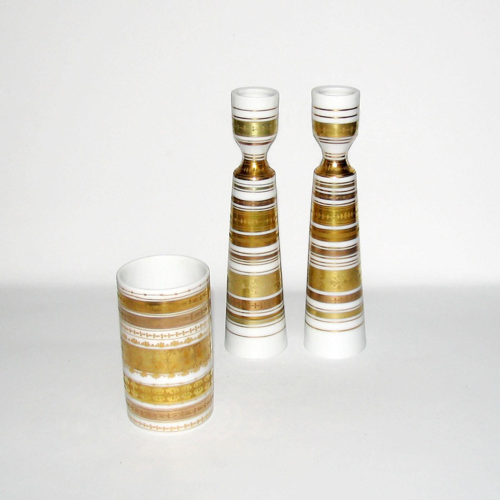 Mid-Century Modern, Rosenthal Porcelain Candlesticks and Vase by Bjorn Wiinblad In Excellent Condition In Bochum, NRW