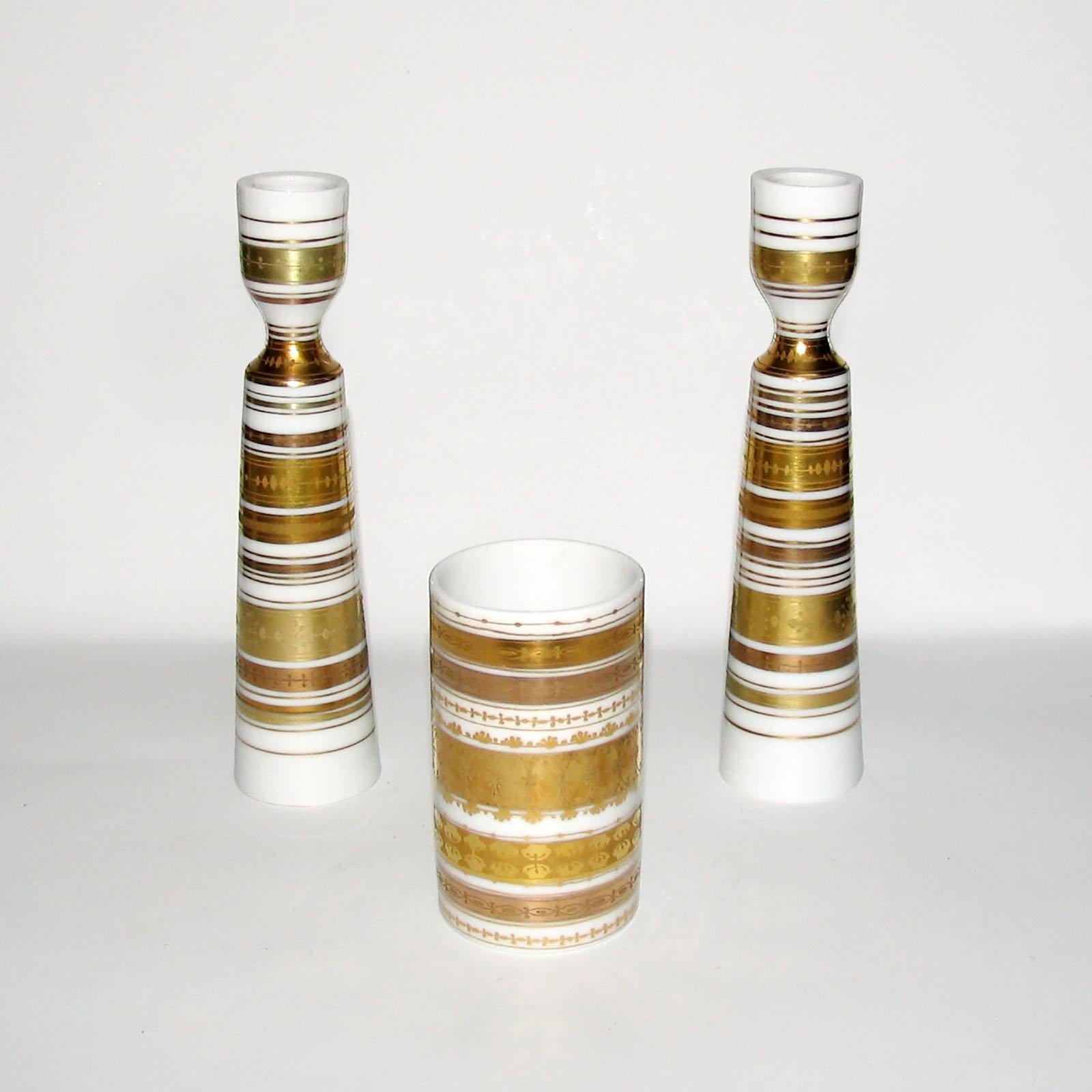 Late 20th Century Mid-Century Modern, Rosenthal Porcelain Candlesticks and Vase by Bjorn Wiinblad