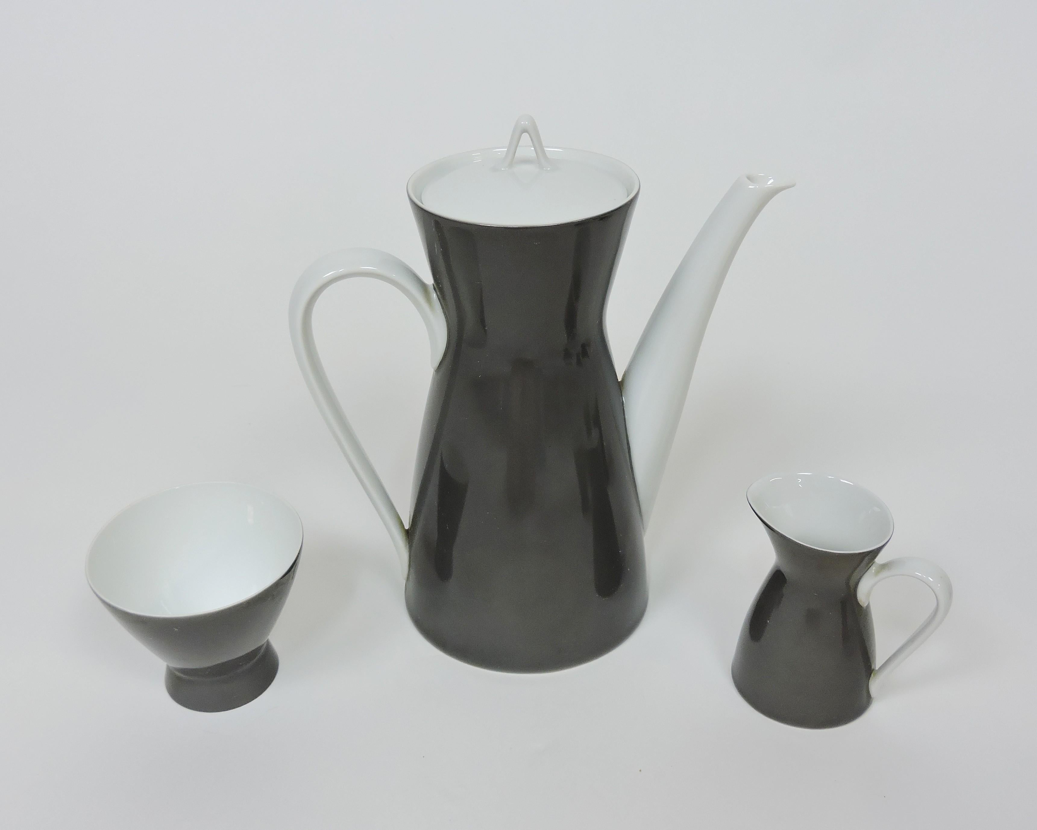 Metà XX secolo Set da caffè di metà secolo Rosenthal Raymond Loewy Form 2000 Secunda Grau in vendita