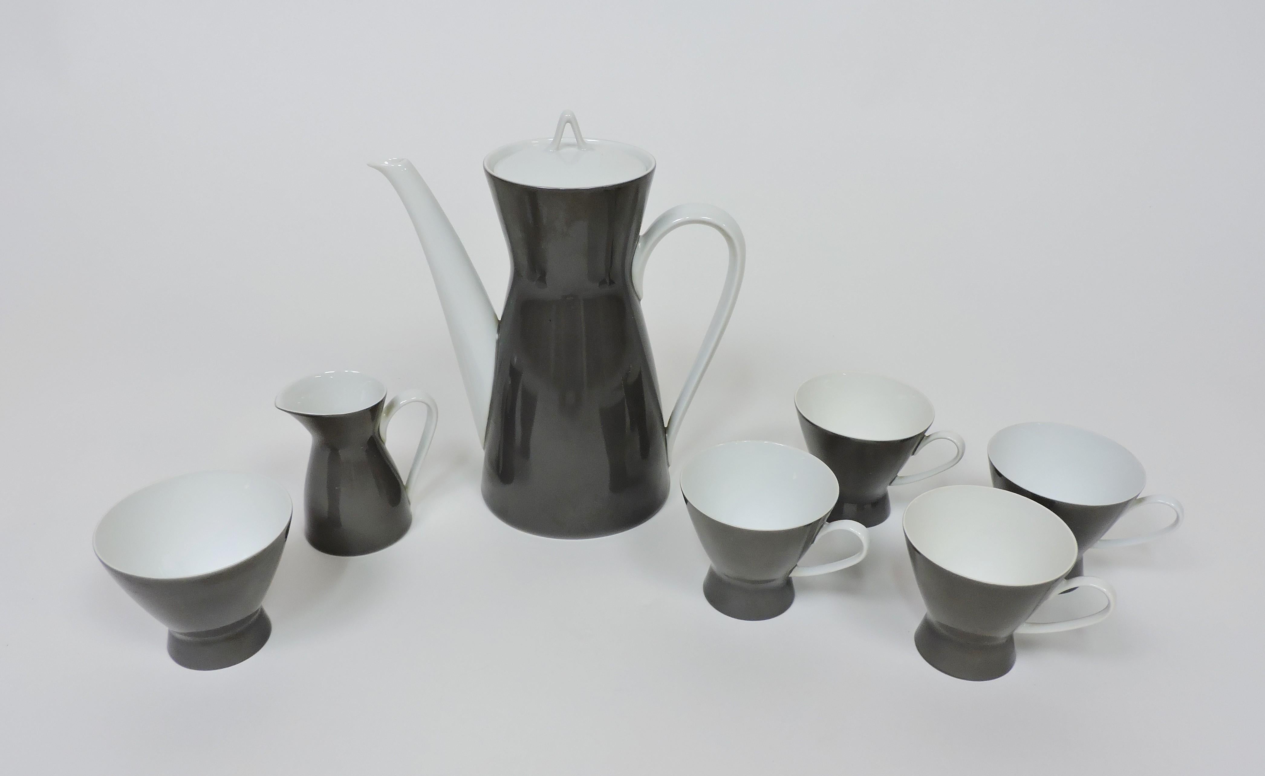 Porcellana Set da caffè di metà secolo Rosenthal Raymond Loewy Form 2000 Secunda Grau in vendita