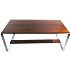 Mid Century Modern Rosewood and Chrome Coffee Table Marked Made in Norway